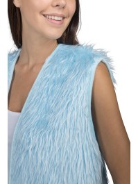 LONG BABY BLUE FAKE FUR SLEEVELESS VEST S-M