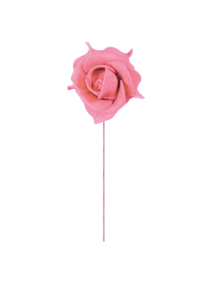 SET 6 ROSES ROSE SUR TIGE DIA 5CM