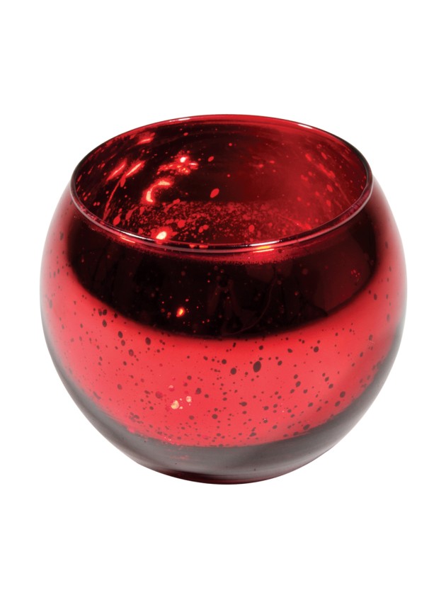 BOUGEOIR BOULE ROUGE METAL 10CM X 8CM