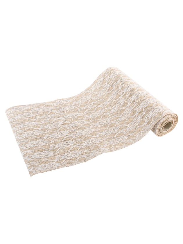 TISCHLÄUFER JUTE SPITZE WEISS 29CM X 3M