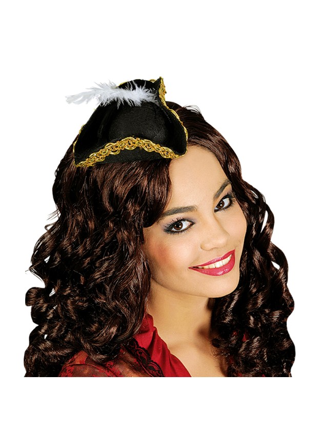 MINI HUT KLAMMER PIRAT TRICORNE SCHWARZ UND GOLD Einheitsgröße