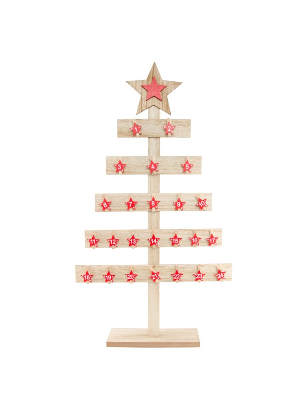 CALENDRIER AUS L\'AVENT TANNE AUF FUSS MIT KLAMMERN 40CM X 8CM X 73CM