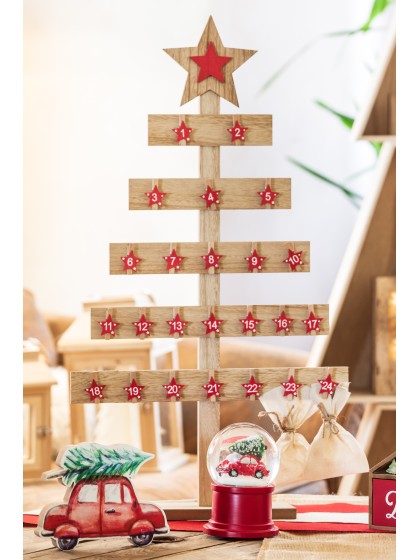 CALENDRIER AUS L\'AVENT TANNE AUF FUSS MIT KLAMMERN 40CM X 8CM X 73CM