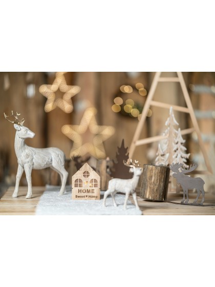 WOODEN HOUSE W/ LEDS 9CM X 3.5CM X 12CM