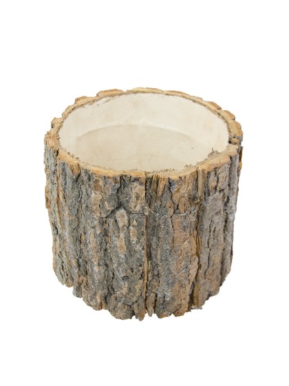 ROUND HOLLOW WOODEN TRUNK W/ BARK DIA 13 X 11CM