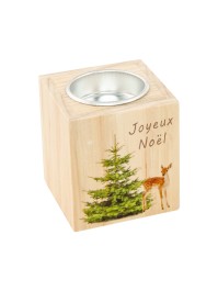 KERZENHALTER HOLZ TEELICHTHALTER FROHE WEIHNACHTEN 6.5CM X 6.5CM X 7CM