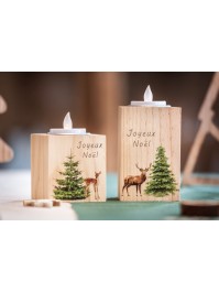 BOUGEOIR BOIS CHAUFFE PLAT JOYEUX NOEL 6.5CM X 6.5CM X 7CM