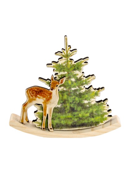 DEKO HOLZ SAPIN/FAON BASCULE 15CM X 13.5CM X 2.5CM