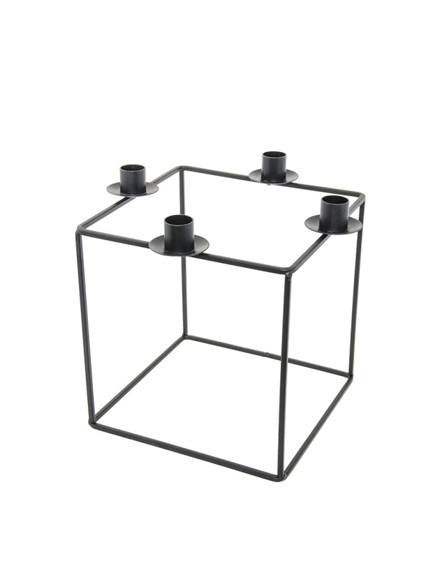 SQUARE BLACK METAL CANDLE HOLDER 24CM X 24CM X 23CM