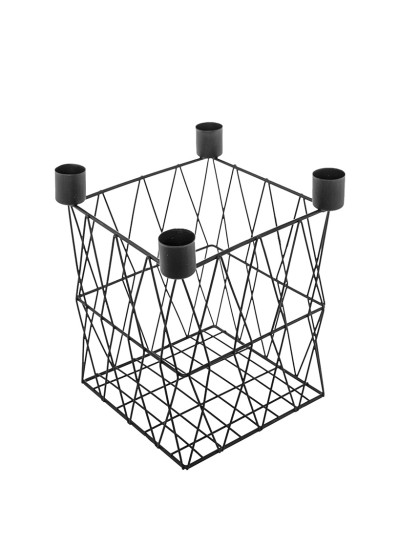 KERZENHALTER QUADRATISCH METALL SCHWARZ 19CM X 19CM X 23CM