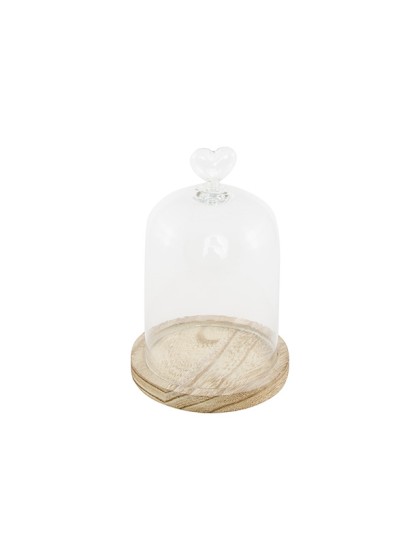 GLASS COVER ON WOODEN BASE DIA 11CM X 16CM