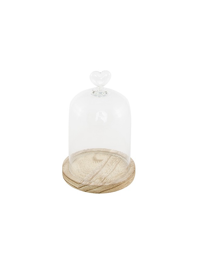 CLOCHE VERRE SUR SUPPORT BOIS DIA 11CM X 16CM