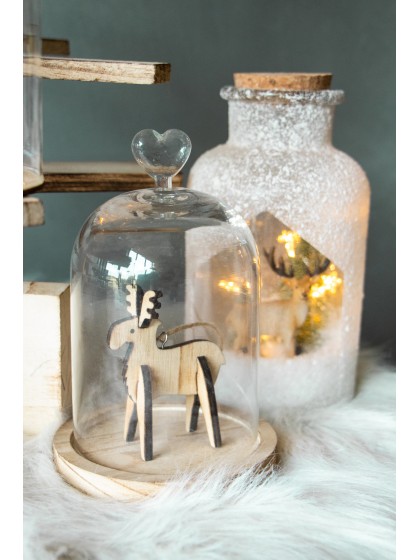 CLOCHE VERRE SUR SUPPORT BOIS DIA 11CM X 16CM