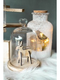 GLASS COVER ON WOODEN BASE DIA 11CM X 16CM