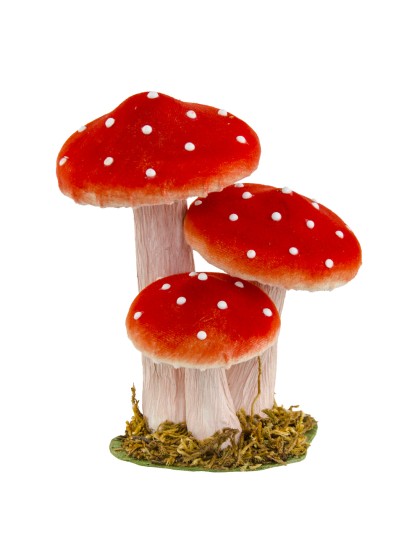3 RED MUSHROOMS ON FOAM BASE 14CM X 10.5 X 17CM