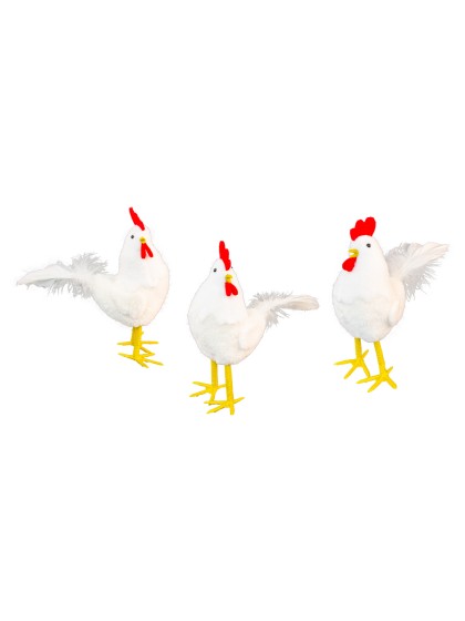 POULE BLANCHE 3 ASS 9CM X 19CM X 21CM