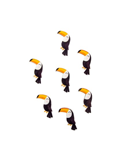 SET 12 CONFETTI BOIS TOUCAN ADHESIFS 2CM X 3CM