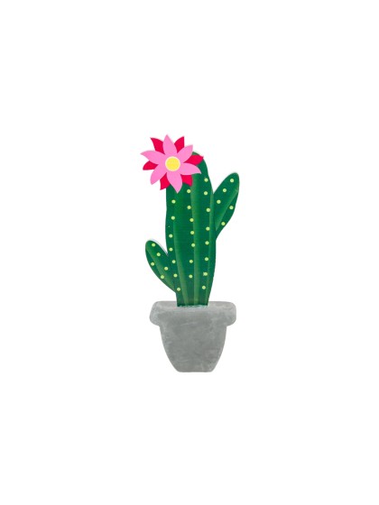 DECO CACTUS BOIS S/ BASE IMITATION CIMENT 7.3CM X 2CM X 20CM