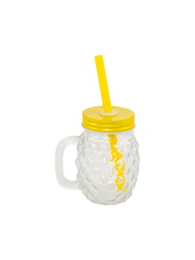 MINI ANANAS IN GLAS DECKEL UND STROH GELB 110ML 5.5CM X 7.5CM X 7.5CM