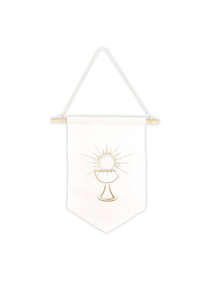 WIMPEL SAMT SUSP KOMMUNION BLANC/OR 25CM X 27CM