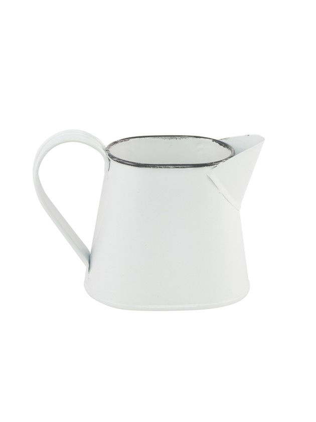 WHITE METAL WATER CAN  12CM X 6CM X 7.5CM