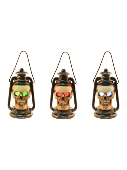 LATERNE TOTENKOPF KUNSTHARZ MIT LEDs 11.2CM X 6.4CM X 5.9CM