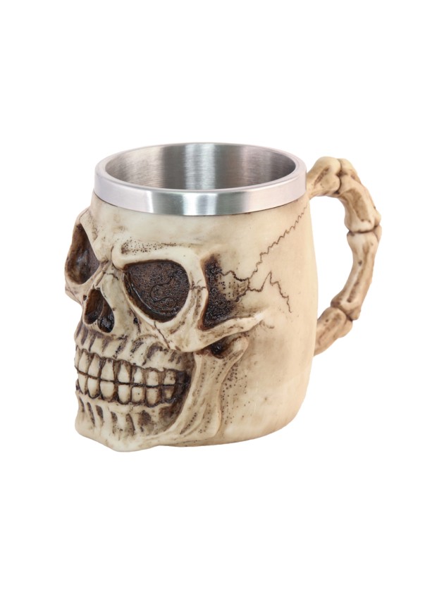 MUG TETE DE MORT RESINE 10CM X 16CM X 11CM