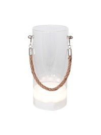 VASE GLAS STÄNDER LEUCHTEND 7 LEDs MIT/ HENKEL JUTE DIA 9.5CM X 20CM