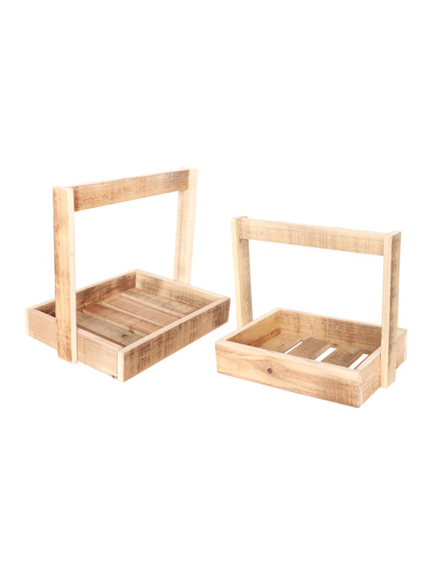 SET 2 WOODEN BASES W/ HANDLE 32CM X 25CM X 30CM/ 26CM X 18CM X 24CM
