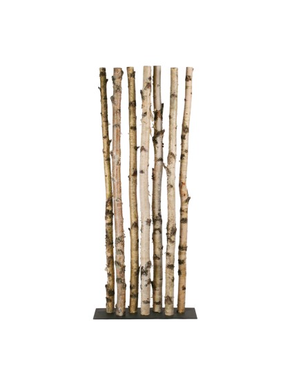 7 TRONCS BOULEAU SUR SUPPORT METAL  DIA 5-8CM X 175CM - SUPPORT 25CM X 75CM