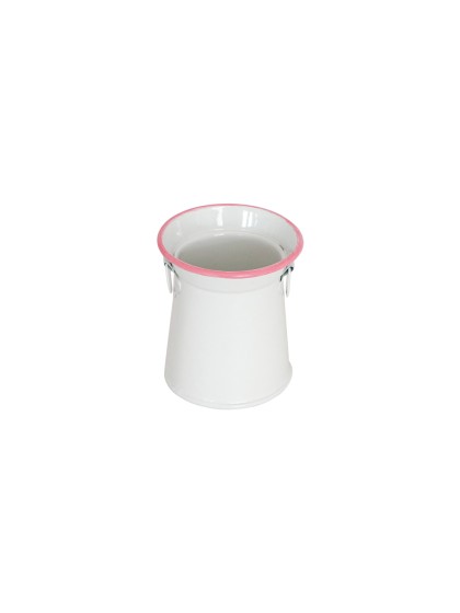 MINI METAL WHITE/PINK MILK POT  DIA 6XCM X 6CM
