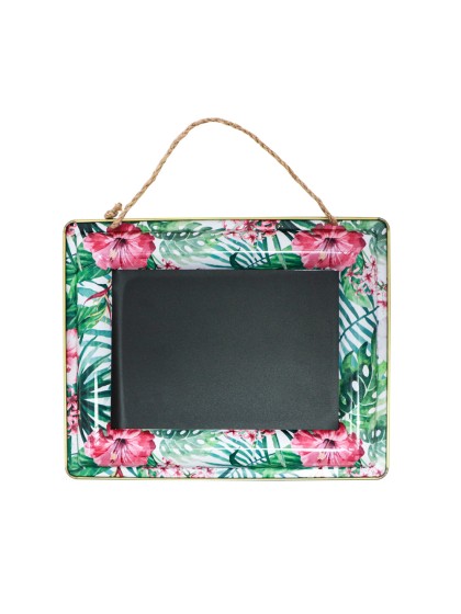 METAL SLATE TROPCIAL FLOWERS TO HANG 30.5CM X 24.5CM X 1.5CM