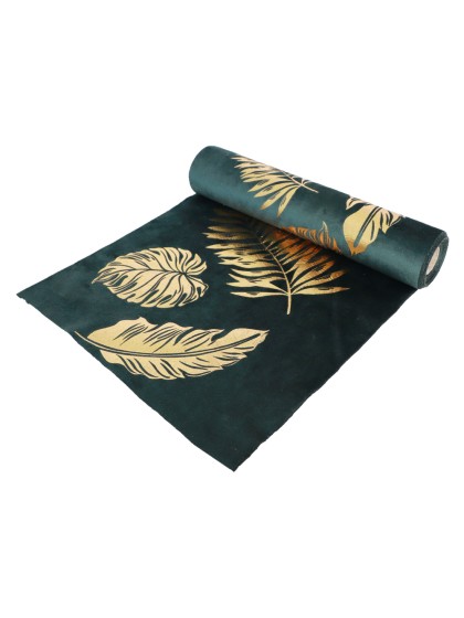 TISCHLÄUFER SAMT GRÜN BLÄTTER GOLD 28CM X 3M