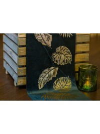 TISCHLÄUFER SAMT GRÜN BLÄTTER GOLD 28CM X 3M
