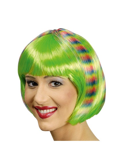 GIGI WIG BOB GREEN WITH COLOURED STRANDS 
