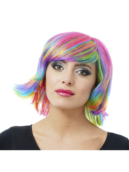 PERRUQUE PIXIE FUSCHIA TURQUOISE VERTE 