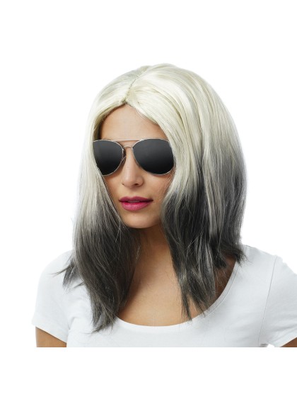 PERRUQUE MARLENE BLOND ARGENTE POINTES GRISES NOIRES 