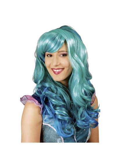 PERRUQUE SIRENE CHEVEUX LONGS VERT BLEU 