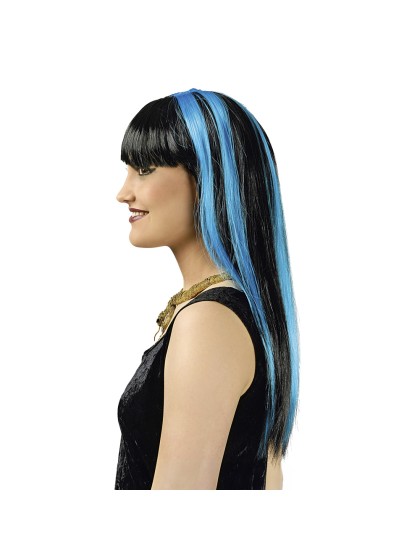PERRUQUE CLEOPATRE NOIR TURQUOISE 