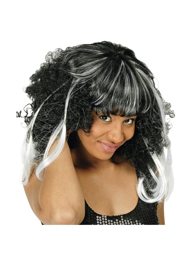 PERÜCKE DONNA AFRO SCHWARZ MIT STRÄHNEN WEISS 