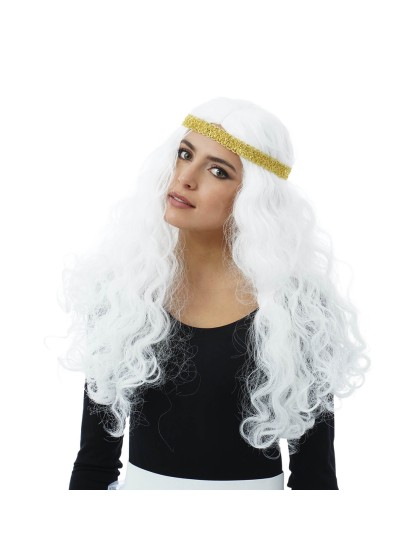 PERRUQUE D\'ANGE BLANC AVEC BANDEAU DORE 