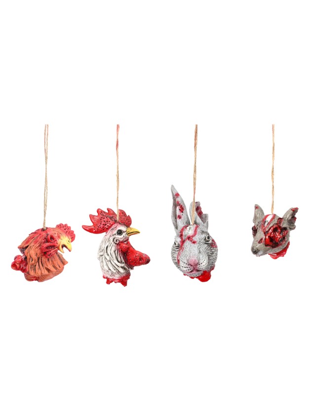 ANIMAL HEAD TO HANG RABBIT/ROOSTER/MOUSE/HEN - 4 ASS AROUND 12CM X 10CM