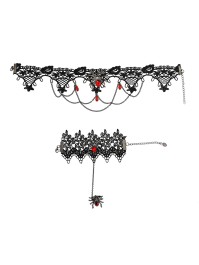 SET HALSKETTE RAS AUS HALS + ARMBAND MIT RING SPINNE NOIR/ROUGE 