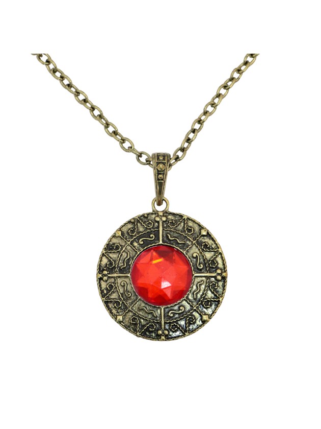 VAMPIRE NECKLACE RED STONE PENDANT DIA 5.5CM / CHAIN 70CM