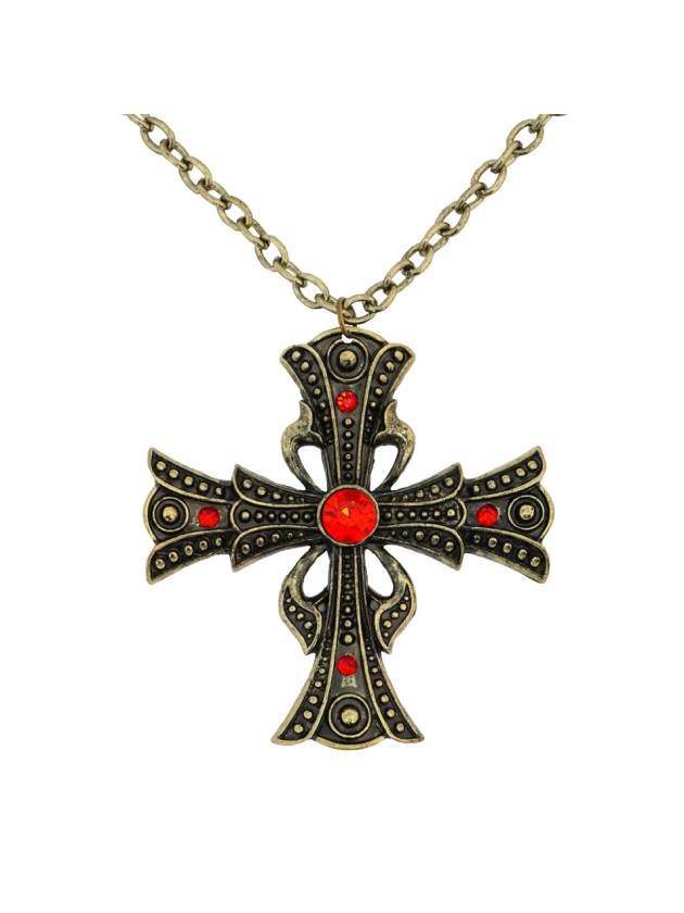 COLLIER CROIX VAMPIRE PENDENTIF 7CM X 7CM / CHAINE 70CM