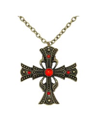COLLIER CROIX VAMPIRE PENDENTIF 7CM X 7CM / CHAINE 70CM