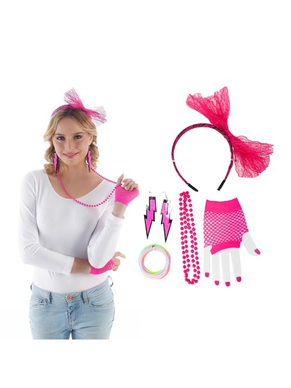 KIT ANNEES 80 ROSE FLUO 5 PIECES TU