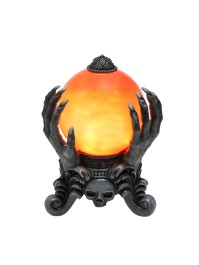 BOULE DE CRISTAL HALLOWEEN ORANGE FEU AVEC MAINS 13 X 14.8 X 22CM