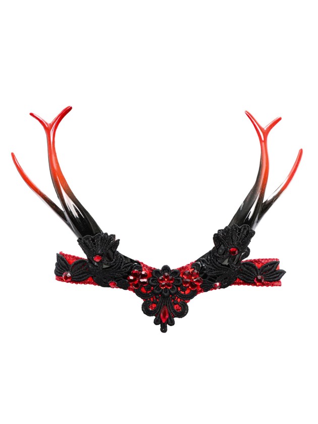 RED BLACK GOTHIC HEADBAND WITH HORNS 