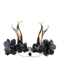 KOPFSCHMUCK GOTHIQUE SCHWARZ MIT HÖRNER TOTENKOPF 